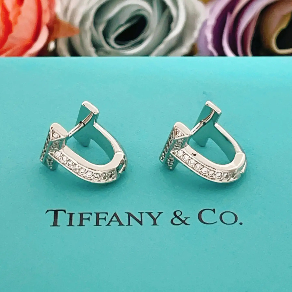 Tiffany & Co. Silver Diamond-Studded Horseshoe Earrings